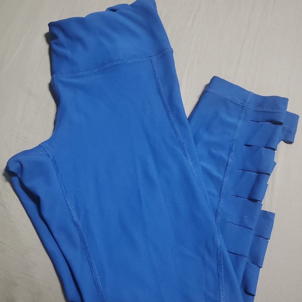 90° DEGREE BY REFLEX XS Blue Capri Leggings W/Leg Slits
